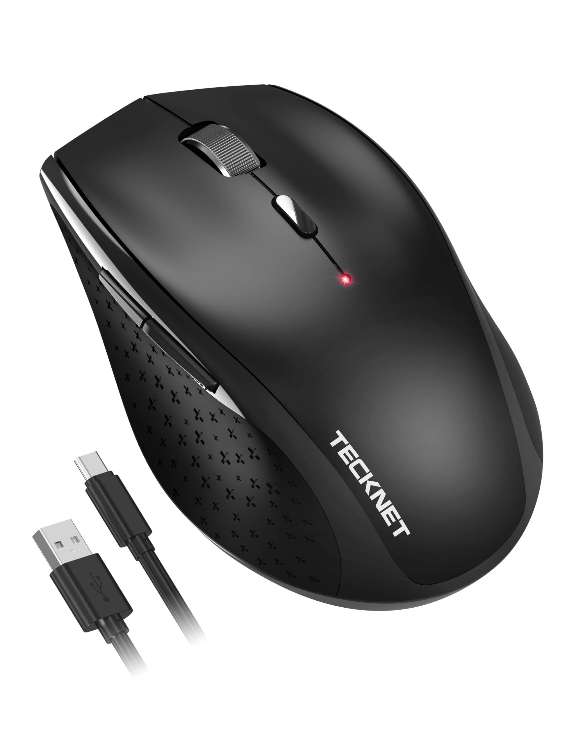 TECKNET PRO Rechargeable Wireless Mouse, 2.4GHz Computer Mouse with USB Nano Receiver, 6400 DPI Cordless Optical USB Mouse, 6 Adjustable Levels Silent Wireless mouse for Laptop/PC/Computer-Black