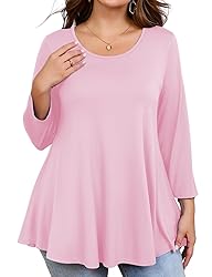 JollieLovin Womens 3/4 Sleeve Loose Fit Swing Tunic