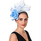 SAFERIN Fascinators Hat Flower Mesh Ribbons Feathers on a Headband and a Clip Tea Party Headwear for Girls and Women