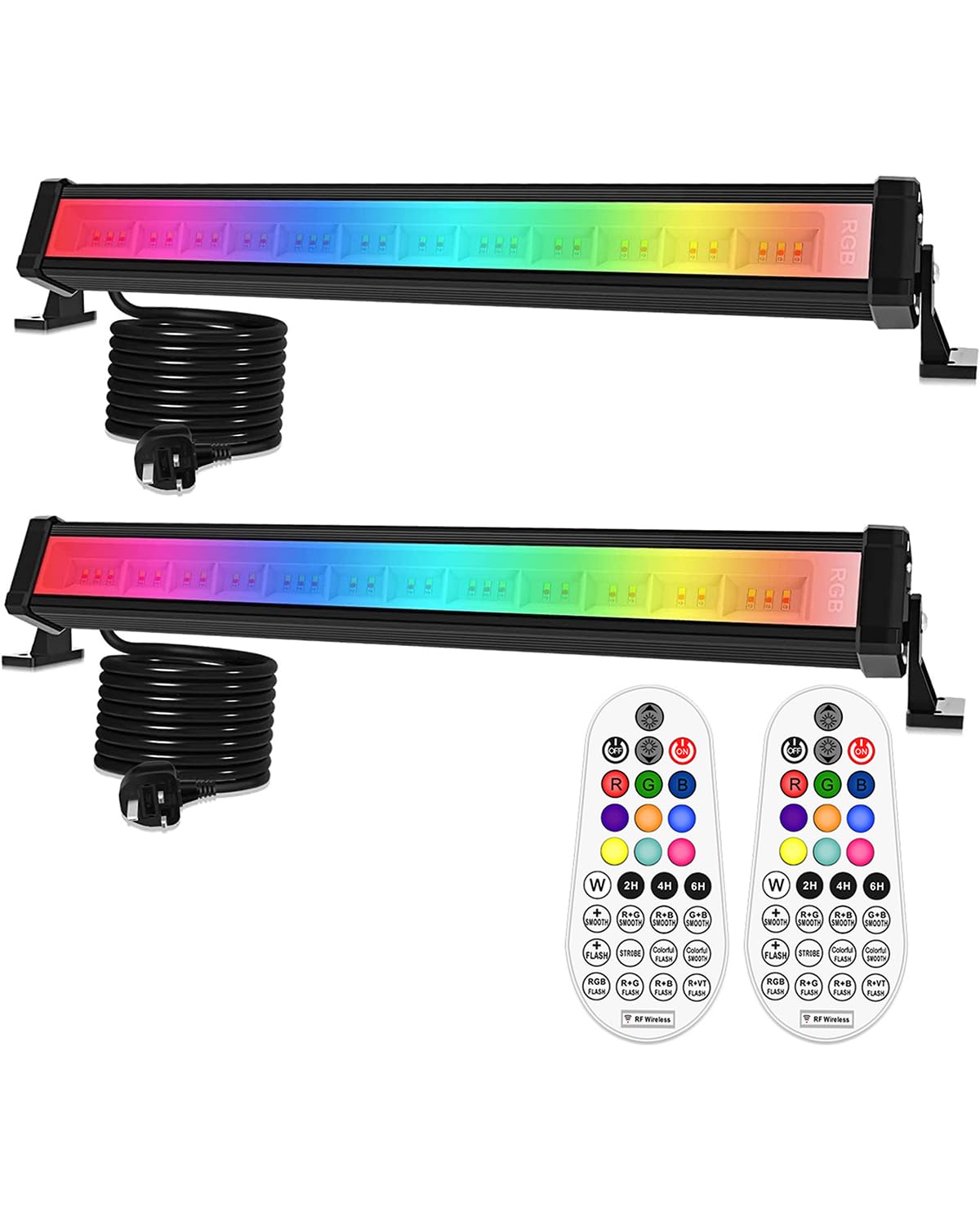MEIHUA RGB Flood Lights Bar, 42W Led Wall Washer Light with 360° RF Remote Control, 10 Colors 12 Modes Colour Changing Stage Lights for Parties Birthday Disco Garden Festival Decorative Light 2Pack