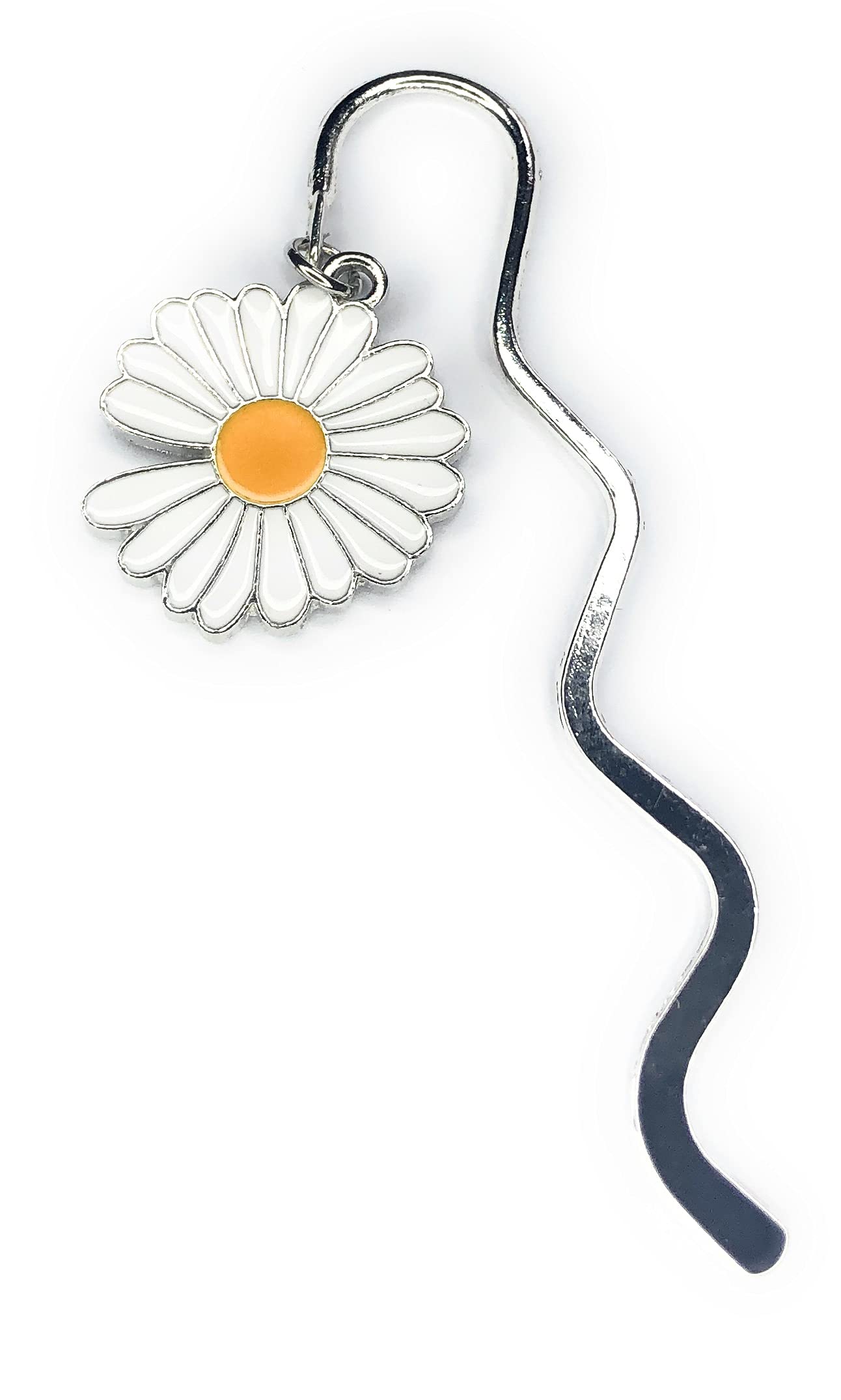 FizzyButton Gifts Daisy Flower Mini Bookmark with Silver Tone Enamel Charm, in Gift Bag