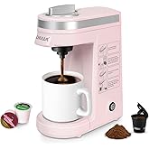 CHULUX Single Serve Coffee Maker with A Reusable Filter, Single Cup Coffee Maker for K pod, Ground and Tea Leaf, Pink