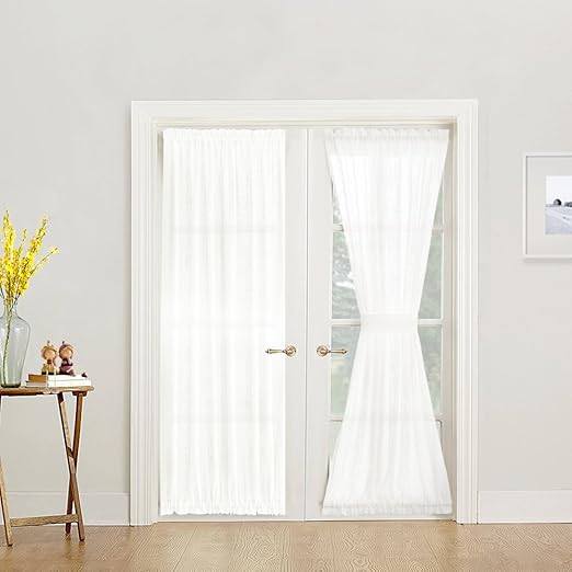 Amazon Com Jinchan White Sheer French Door Panels Privacy 2