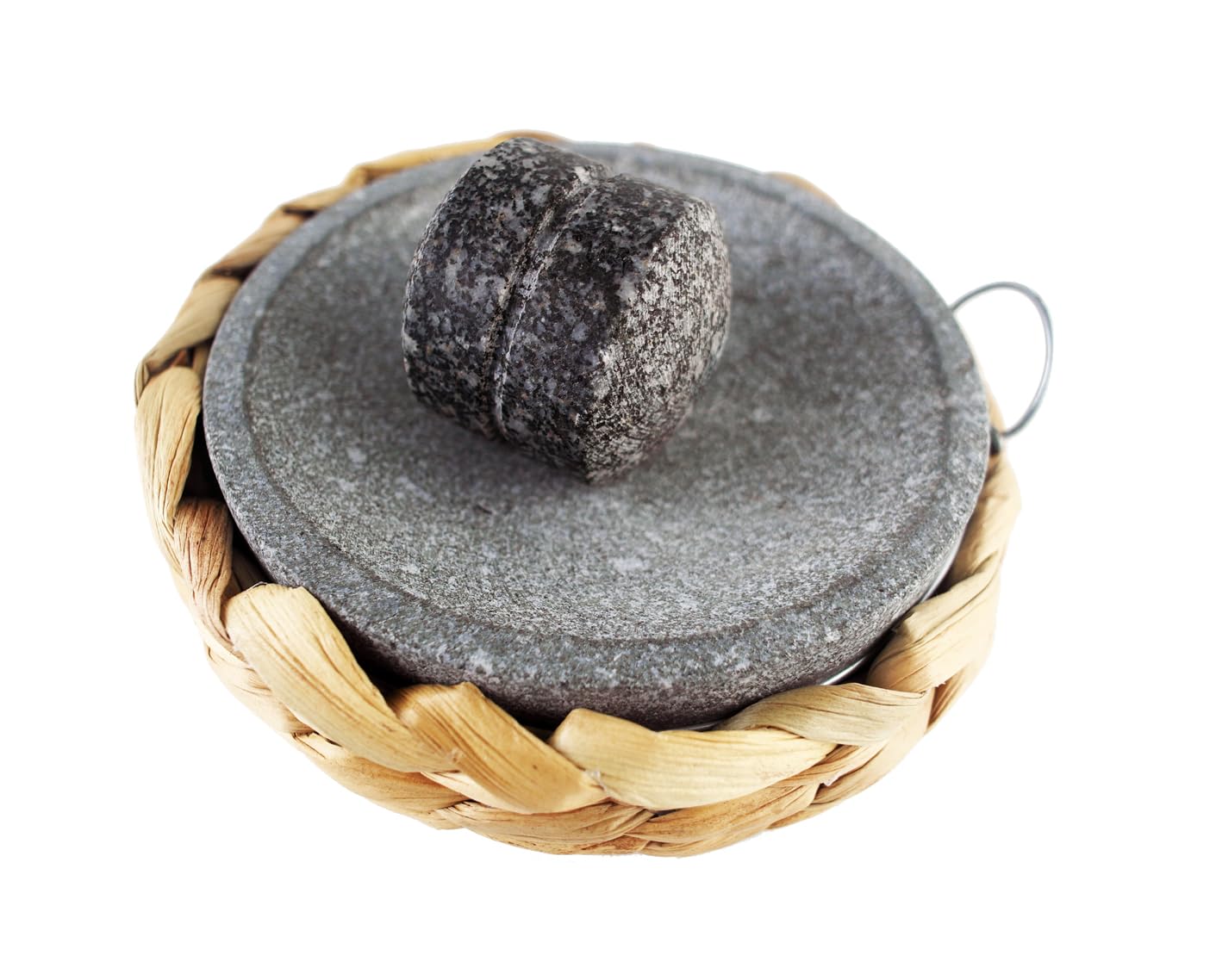 KROGHIN Small Size 6in/15cm Granite Grinder Mortar and Pestle Set Stone Plate Set for Spice and Salt on Camping Primitive Lava Dish