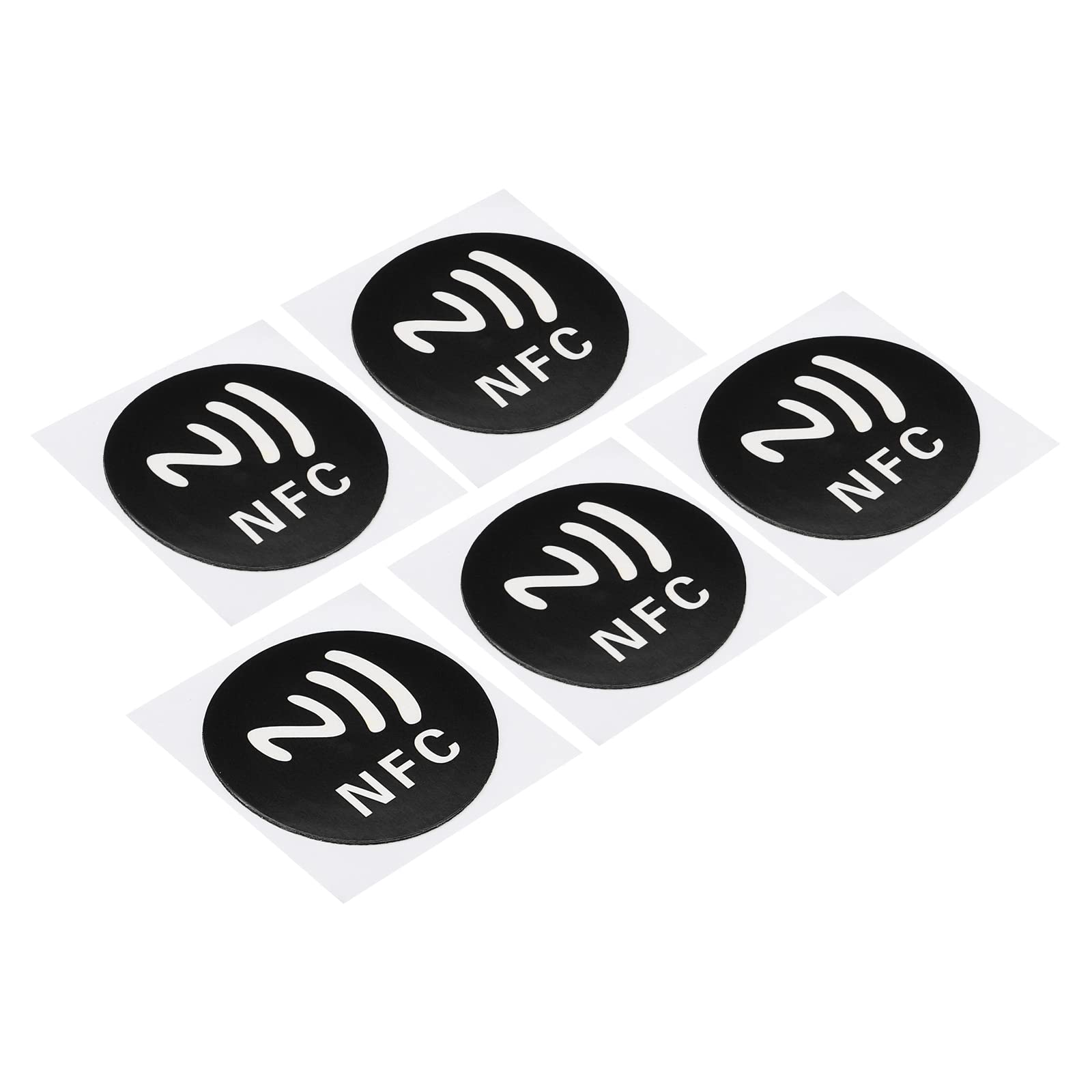 PATIKIL NFC Stickers, 5 Pack NTAG213 Tag Sticker 144 Bytes Memory Fully Programmable Blank Round 30mm/1.2" Dia NFC Tags for Phone, NFC-Enabled Device, Black
