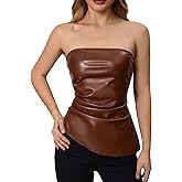 MakeMeChic Women's Leather Corset Tops Strapless Tube Asymmetrical Ruched Backless Crop Going Out Tops