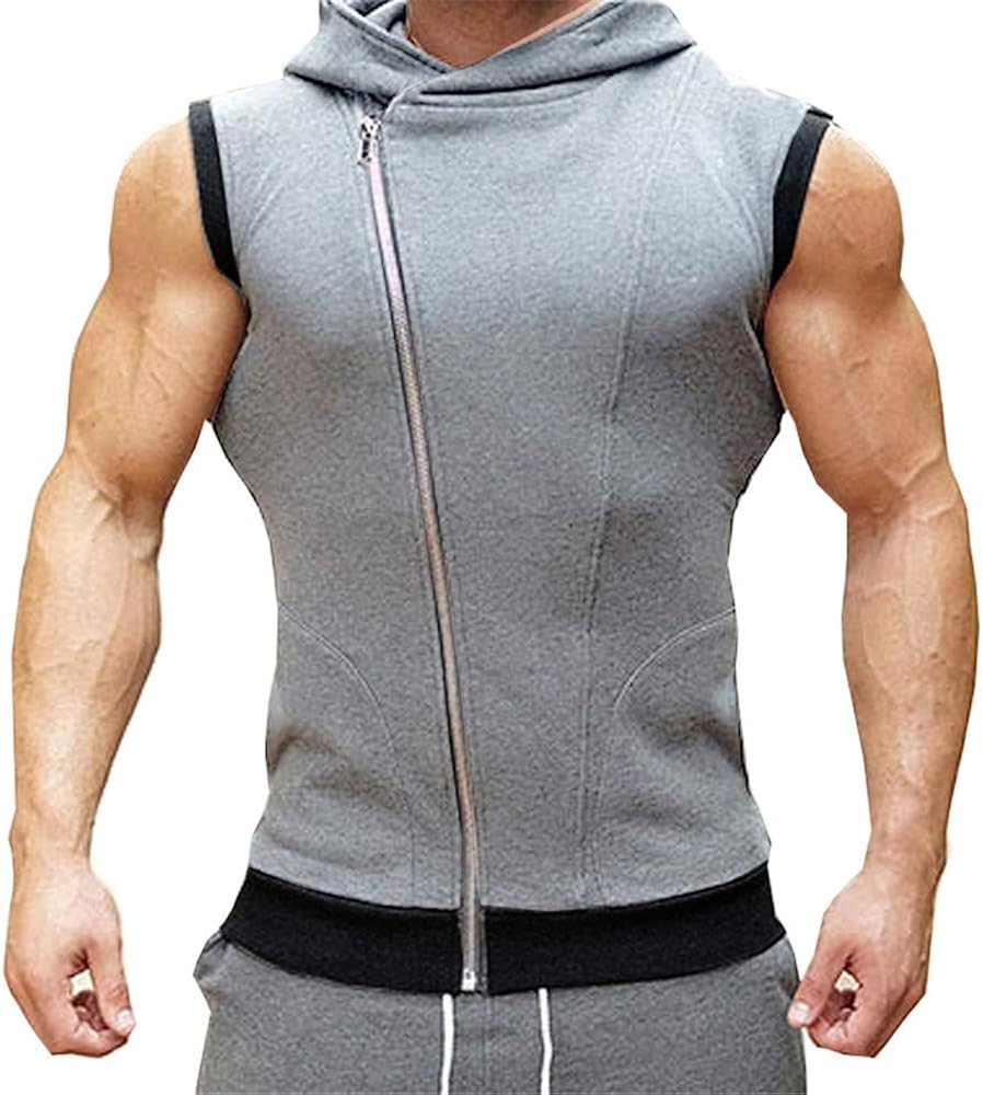 Colorfulhome Men Bodybuilding Tank Top Hoodies Fitness Tank