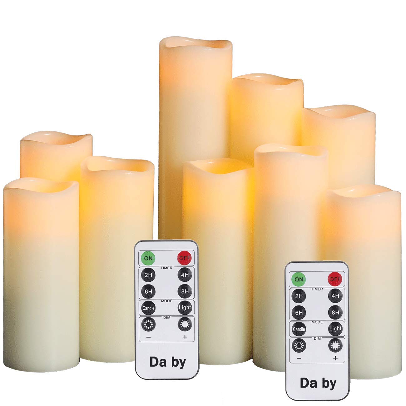 Flameless Candles LED Candles Battery Candle Set of 9(1 - H 22cm, 1 - H20cm, 1 - H18cm, 2-H16cm, 2-H14cm, 2-H13cm) Ivory True Wax Candle with Remote Timer