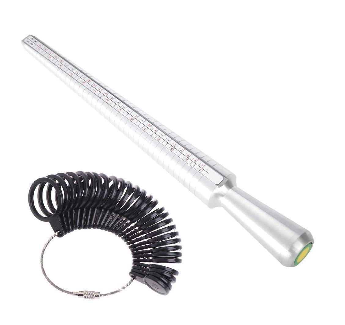 UK British Silver Metal Ring Mandrel & Black Finger Sizer Measurer Stick Size Az