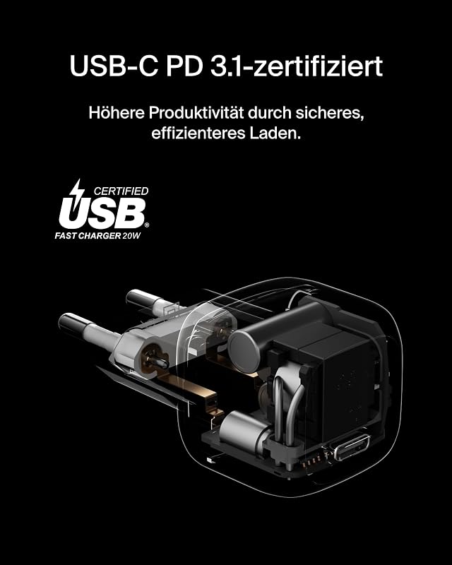 BoostCharge kompaktes Ladegerät (20 W), USB-C Power Delivery Schnellladegerät, USB C Netzteil für Apple iPhone 17, 16, Samsung Galaxy S25, iPad, AirPods usw., inklusive Typ C to C-Kabel – Weiß