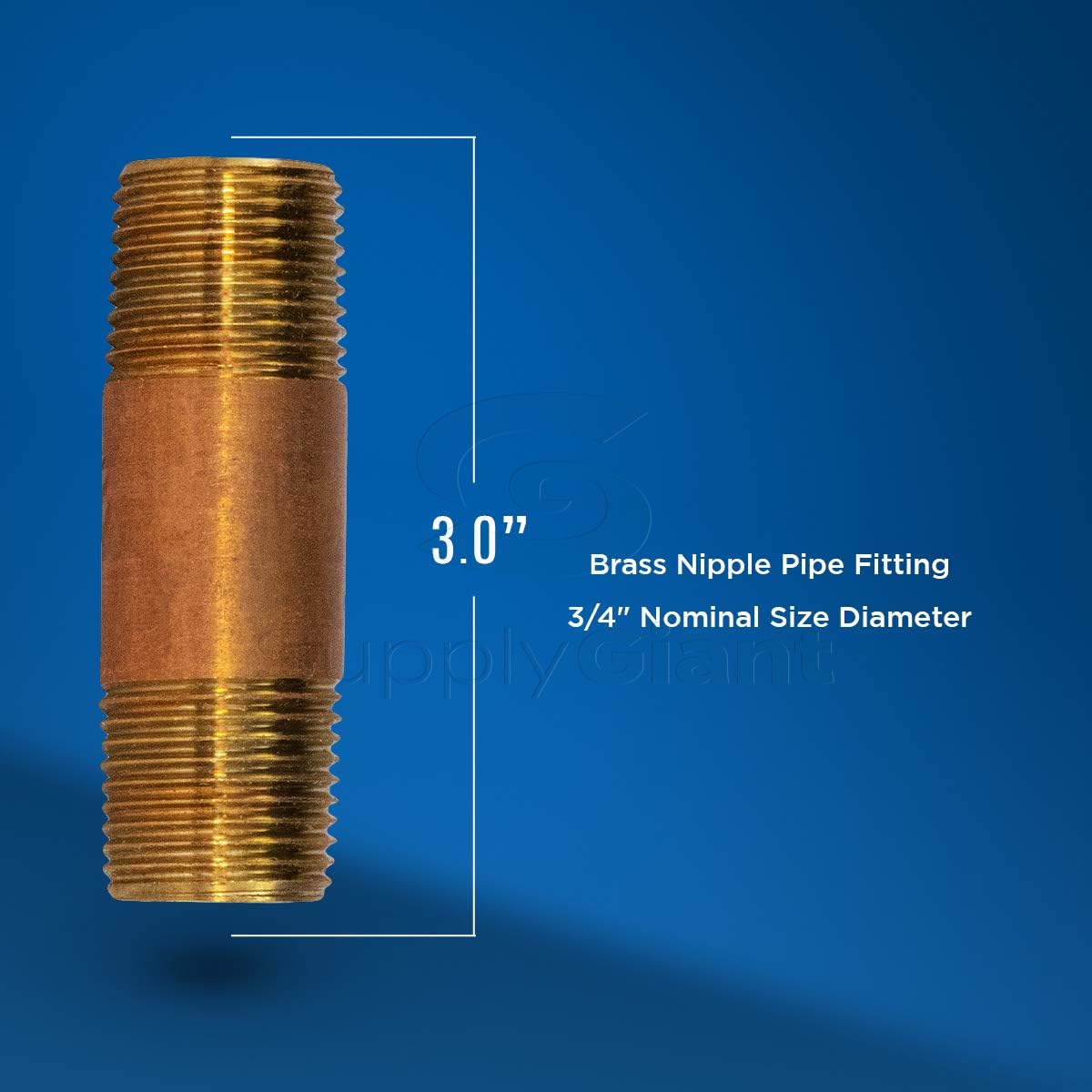 Supply Giant OQCS3430 10 inch Long Brass Nipple Pipe Fitting with 1/2" Nominal Diameter and NPT Ends
