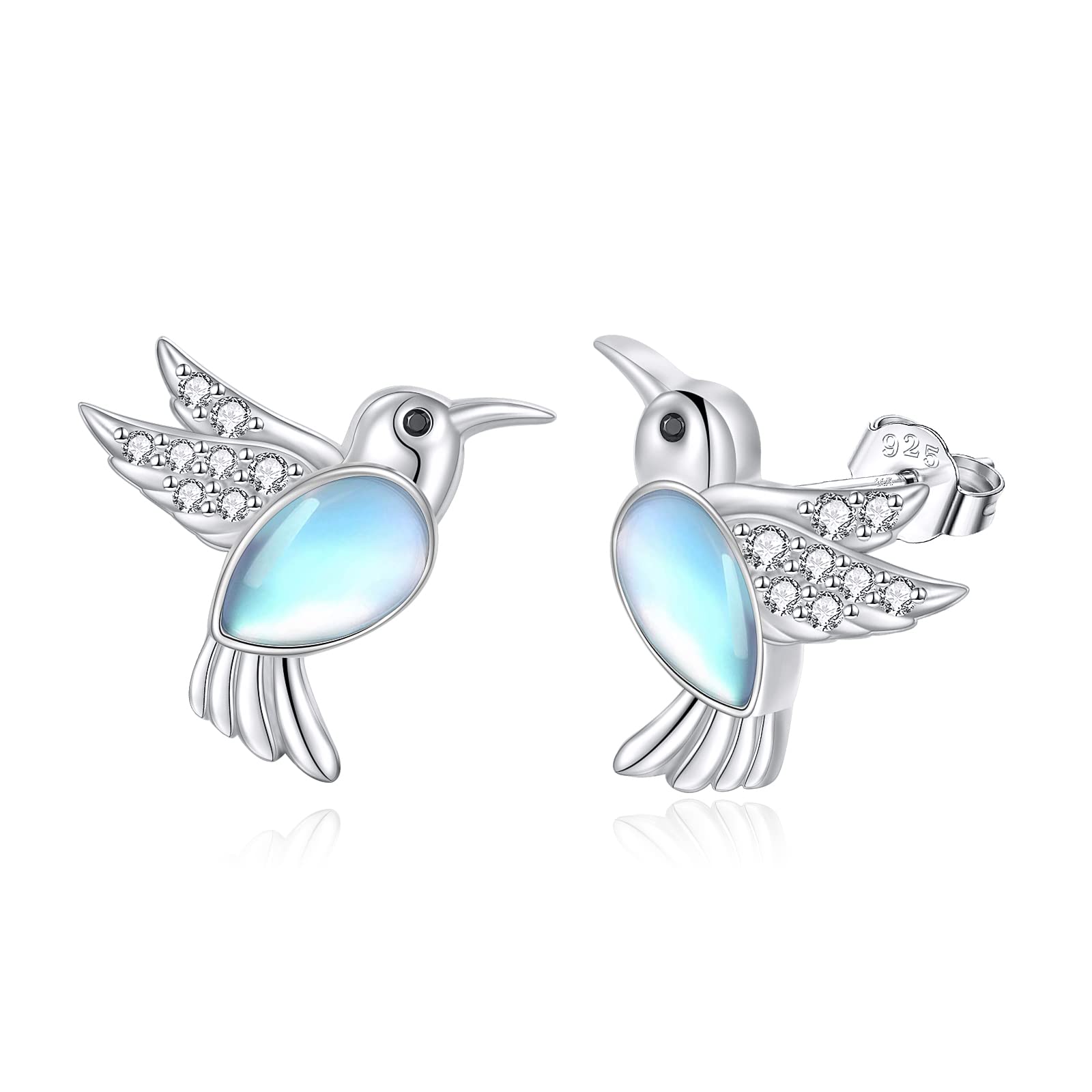 POPLYKE Hummingbird Moonstone Earrings 925 Sterling Silver Hummingbird Stud Earrings Bird Jewellry Birthday Gifts for Women