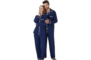PJGGZ Matching Pajamas for Couples, Button Up Pjs Set for Men and Women Soft Warm Loungewear