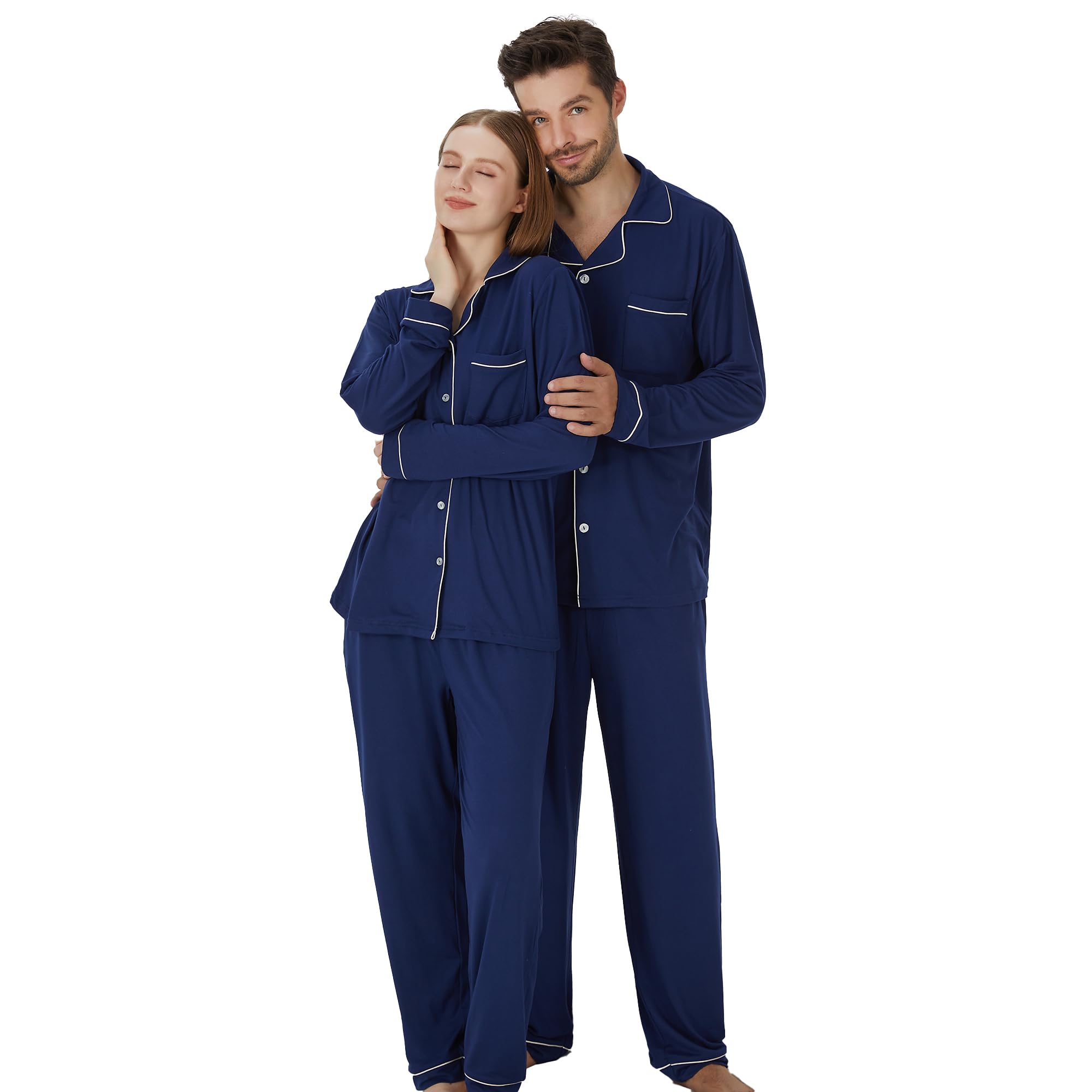 Photo 1 of *ONLY 1* PJGGZ Matching Pajamas for Couples, Button Up Pjs Set for Men and Women Soft Warm Loungewear(Women,Navy,M)