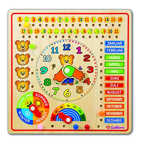 Eichhorn 100005457 - Steckpuzzle Kalenderuhr 30x30cm, unterschiedliche Steckmöglichkeiten, Wand Aufhängemöglichkeit, FSC 100% Zertifiziertes Lindensperrholz – Bild 4