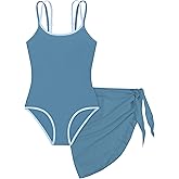 BAVADER Girls Swimsuit One Piece Bathing Suit Solid Modest Padded Swimwear Adjustable Straps Swimsuits with Cover Up 9-16y