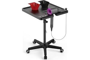 TASALON Ultimate Salon Tray on Wheels,Tray Cart with 2 Magnetic Bowls Irony Tattoo Table Station Rolling Tray with Hair Stickless Wheels,Chemical-Resistant Hair Stylist Instrument Tray,Tray for Dyson
