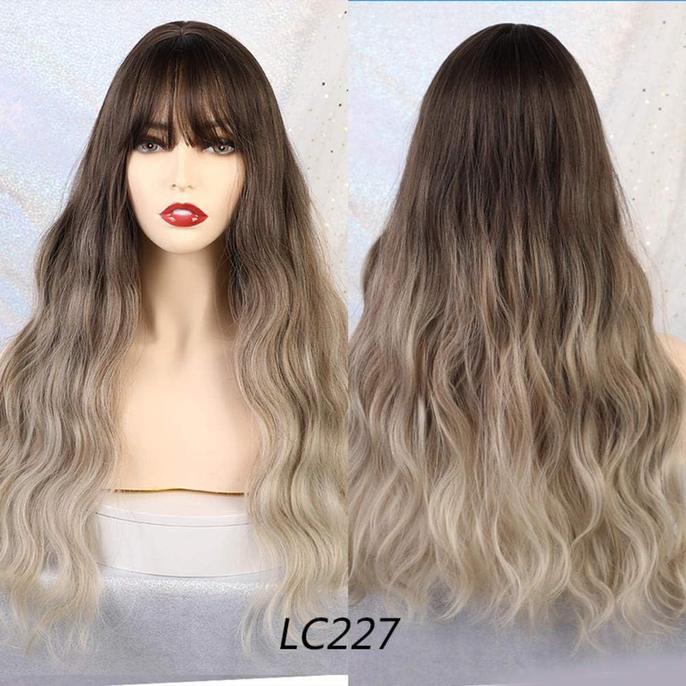 Wig Blonde Long Mix Purple Womens Wigs With Bangs Water Wave Heat Resistant Synthetic Wigs For Women African American New Fashion Long Natural Wavy Synthetic Women