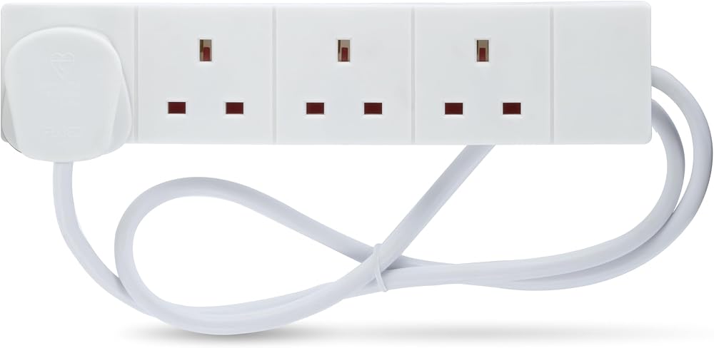Status 4 Way Socket Extension Lead 1m Cable White 13A Wall Mountable