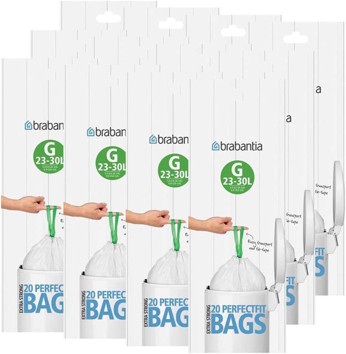 Brabantia 12 Rolls of 20 Type G 30 Litre Bin Liners, White, 1 count (Pack of 240)