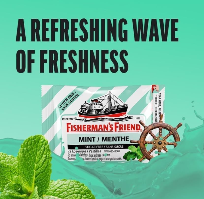 Fisherman’s Friend – Sugar Free Mint | For Temporary Relief of Cough, Sore Throat & Nasal Congestion | No Sugar | Halal, Vegan, Kosher & Gluten Free | 8 Packs of 22 Lozenges (176 Total Count)