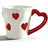 Ceramic Coffee Mug - 8.5 Oz Elegant 3D Heart Embossed Tea Cups for Latte, Hot Tea, Cappuccino, Milk - Microwave & Dishwasher Safe Cup for Lover Mom Birthday Christmas Valentine's Day Gifts (Red)