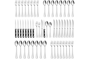 Silverware Set, MASSUGAR 48-Piece Silverware Utensil Set with Steak Knives for 8, Stainless Steel Flatware Cutlery Set for Ho