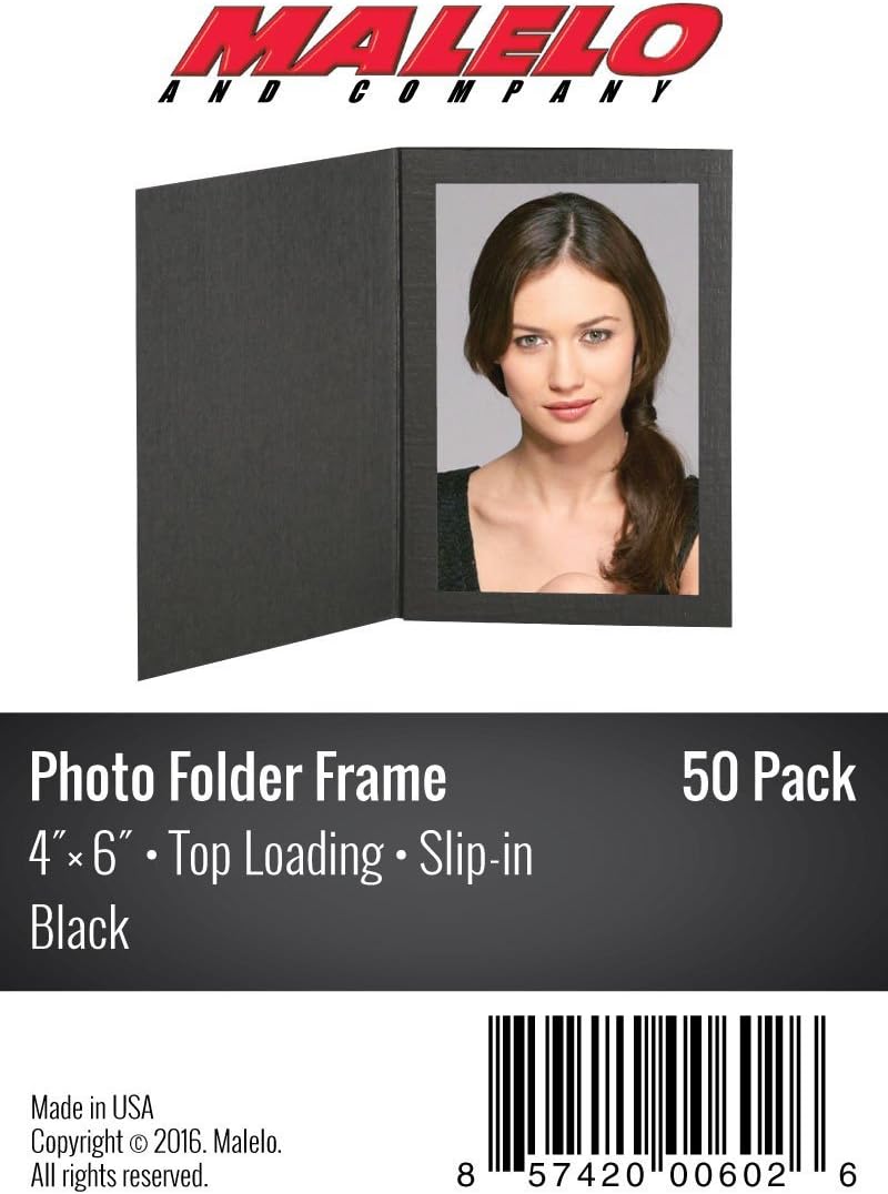 Cardboard Photo Folder Frame 4x6 Pack of 50 Black