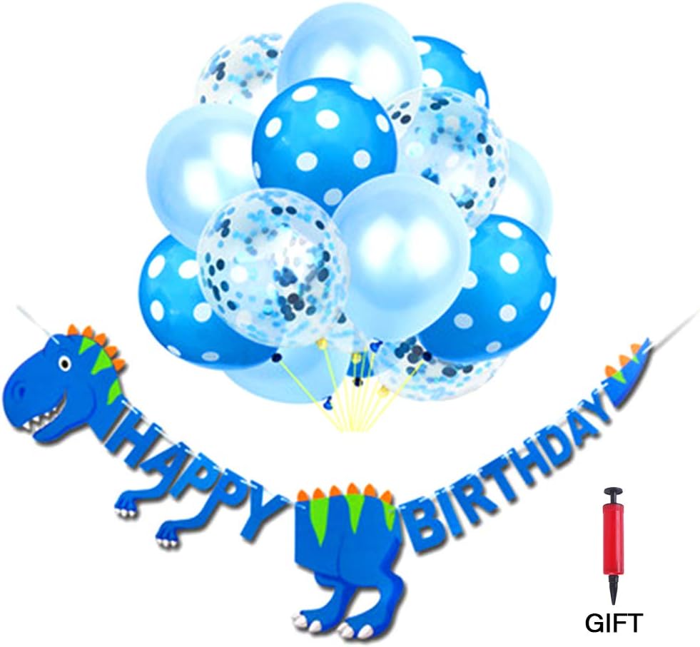 Frgasgds Happy Birthday Dinosaur Banner + 15Pcs Decoration Balloon Colorful Dinosaur Party Banner Party Decoration Kit Shower Decor Party Supplies for Baby Kids Children Adults, 1 Free Air Pump