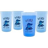 Disney Lilo & Stitch Weird But Cute 4-Piece Color-Changing Plastic Cup Set | Reusable Drinkware For Birthdays, Parties, Events | Each Holds 15 Ounces