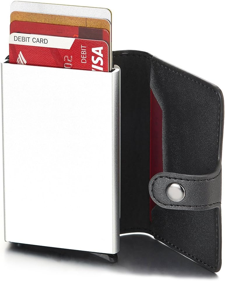 Black PU Leather Metal Spring Loaded Push Pop-up Card Case Money Holder Portable