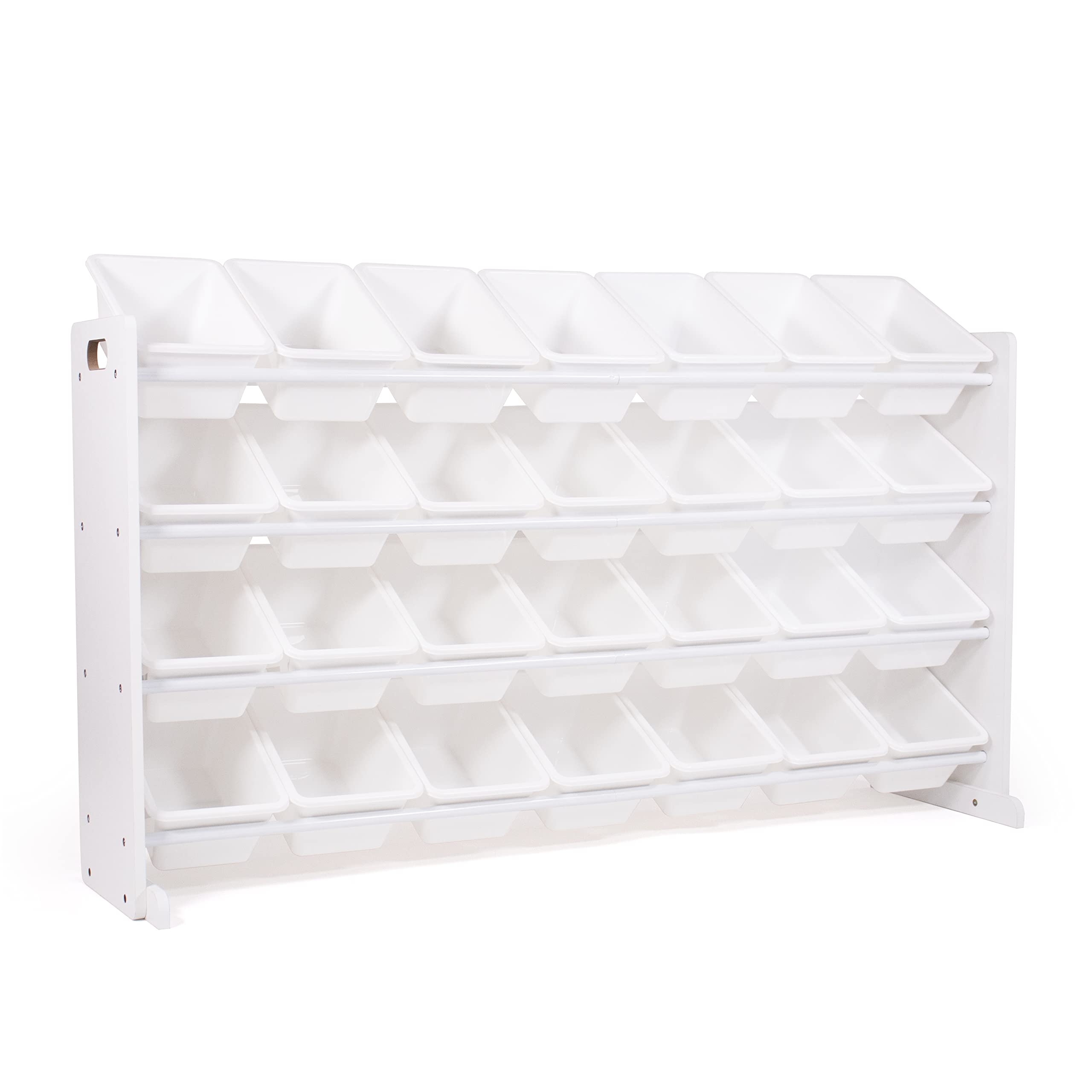 Humble Crew Mega Toy Organizer with 28 Storage Bins – Extra-Large Kids’ Storage Rack with White Wood Frame, 4-Tier Organizer for Playrooms, Bedrooms & Classrooms