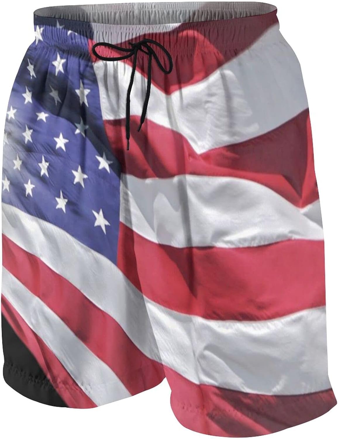 Patriotic Bald Eagle and Us Flag Banner Beach Swim Trunks， Boys Teens