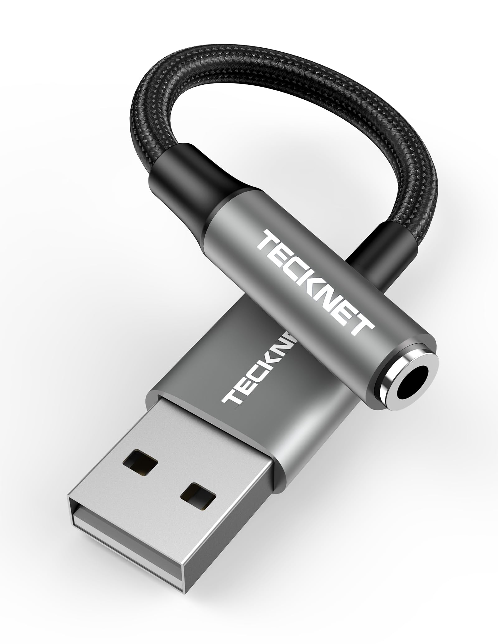TECKNET USB to 3.5mm Jack Audio Adapter, USB Sound Card, External Stereo Sound Adapter Aluminum with 3.5mm Speaker/Headphone and Microphone Jacks For Windows and Mac PC Laptop Desktops and more,Grey