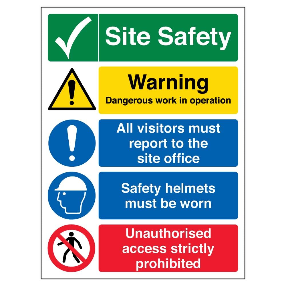 V Safety Multi Hazard Site Safety Site Tick Warning Sign - 300mm x 400mm - 1mm Rigid Plastic — image 1