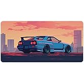 JDM Car Desk Mats on Top of Desks Pad Japanese Large Mouse Pads Gaming Cool R34 Jdm Car Japanese Anime Big Mousepad for Desktop Keyboard Computer Mat 30x60cm