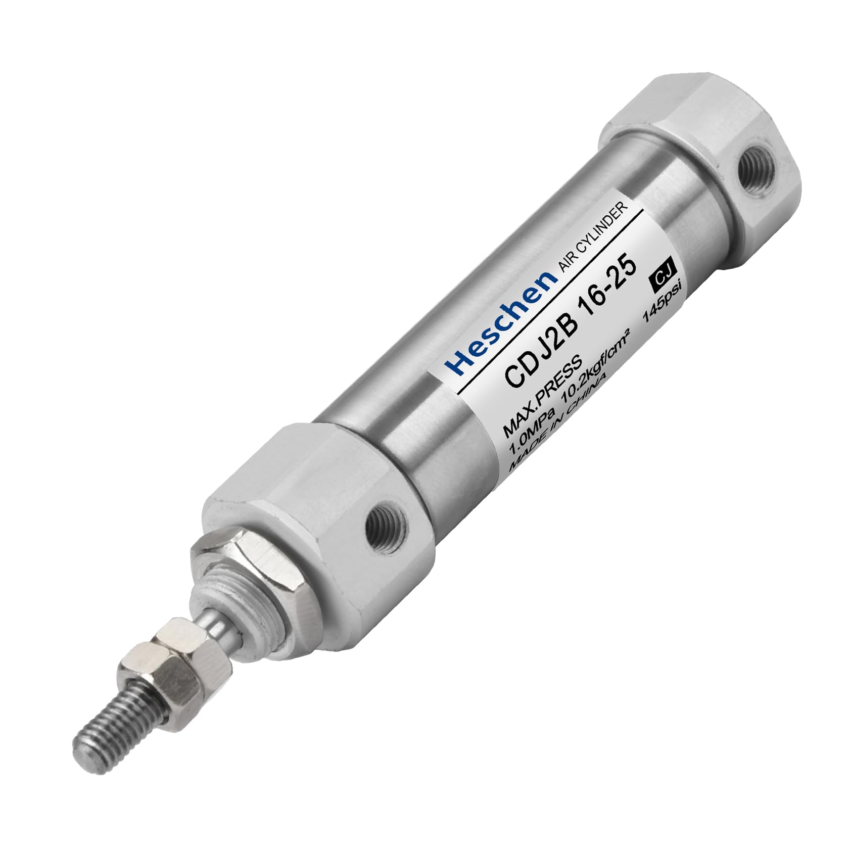 Heschen Stainless Steel Slim Air Pneumatic Cylinder, CDJ2B 16-25, M5 Port, 16mm Bore, 25mm Stroke, Double Acting Single Rod (25mm Stroke)