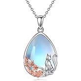 Grmdit Cat Necklace Sterling Silver Moonstone Pendant Cat Jewelry Gifts for Women
