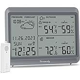 DreamSky Weather Station Indoor Outdoor Thermometer Wireless - Atomic Clock with Indoor/Outdoor Temp, Date & Day, Battery Powered, Home Weather Forecast Clock with Inside Outside Temperature Humidity