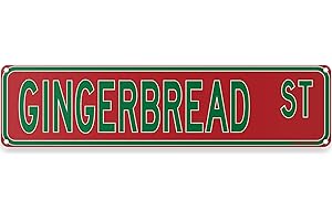 TOOTHSOME STUDIOS Gingerbread Street Christmas Theme Street Sign 16" x 4" Holiday Humor Ornament Novelty Home Decor Wall Decoration (GingerbreadStreet)