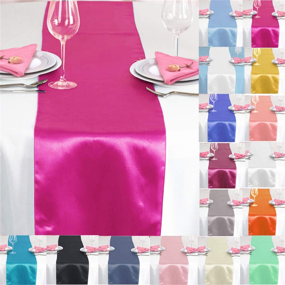 Time to Sparkle 5 Pack Satin Table Runners 12"x108"inch Chair Sashes Swags Wedding Party Table Decoration - Fuchsia