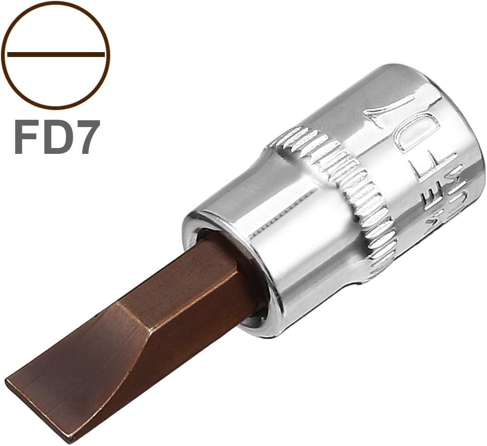 Sourcingmap 2pcs 1/4" Drive x 7mm Slotted Bit Socket, S2 Steel Bits CR-V Sockets 1.5" Length Use with Ratchet Wrench - Image 3
