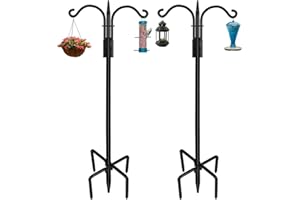 STAUKOK Double Shepherds Hooks for Outdoor, 2 Pack 58 Inch New Version Bird Feeder Pole with 5 Prongs Base, Heavy Duty Garden Hook for Hanging Plant, Lantern, Hummingbird Feeder