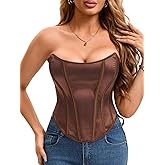 Kaei&Shi Sexy Overbust Strapless Corset Top,16 Boned Shapewear Satin Bustier,00-16 Lace Up For Women