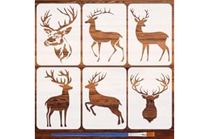 FINGERINSPIRE 6 Pcs Deer Head Painting Stencil with Brush 8.3x11.7inch Deer Silhouette Pattern Drawing Template Animal Theme DIY Decoration Stencil for Painting on Wood Wall Fabric Furniture