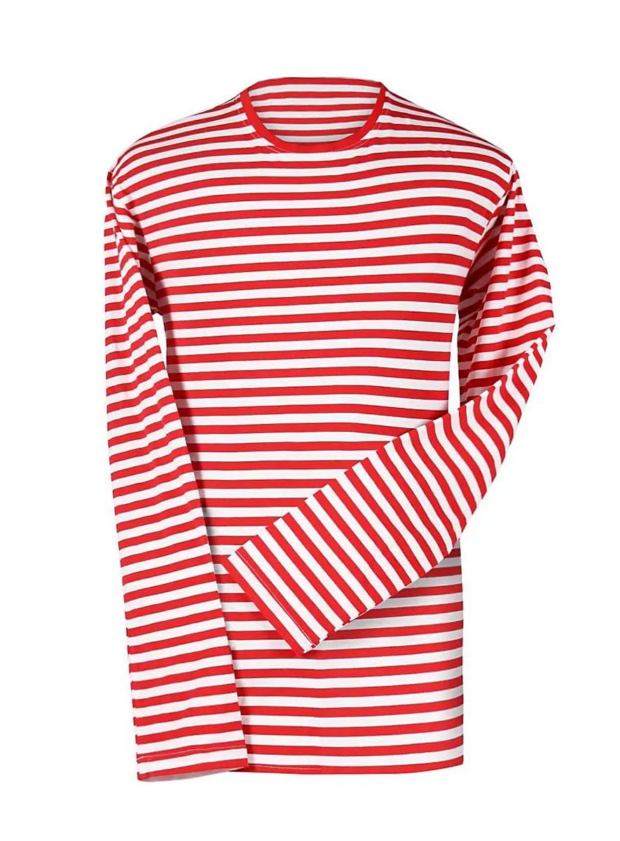 Rubie's Striped Shirt Long Sleeve Red/White Striped Unisex Pullover Top Shirt Carnival, red, L