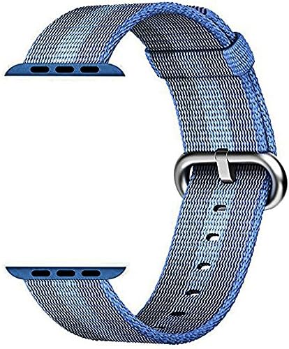 Honest kin Woven Nylon Fabric Wrist Strap Replacement Band with Classic Square Stainless Steel Buckle for Apple iWatch Series 3 / 2 / 1,Sport &amp; Edition,42mm (Blue)