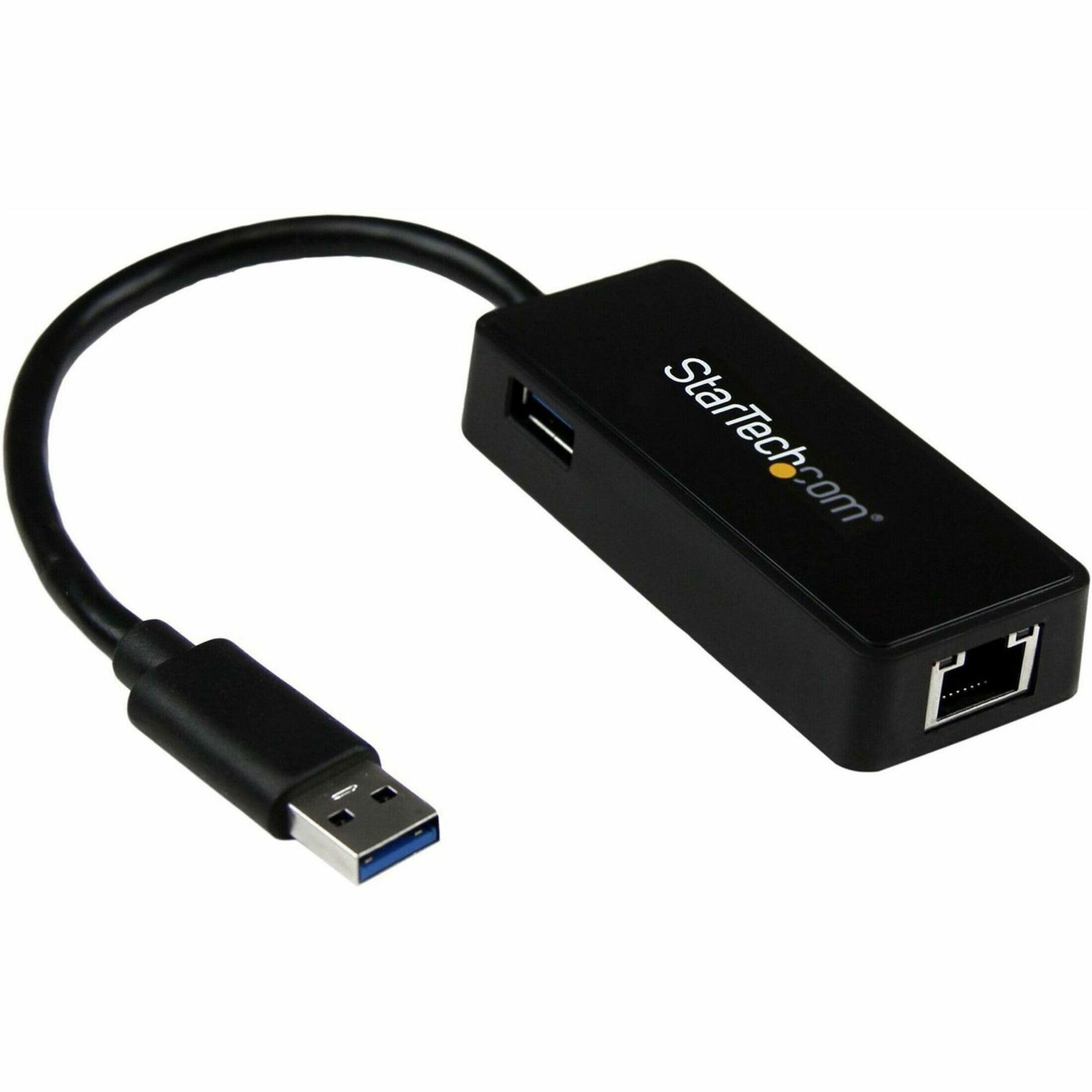 StarTech.com USB 3.0 Ethernet Adapter - USB 3.0 Network Adapter NIC with USB Port - USB to RJ45 - USB Passthrough (USB31000SPTB), Black