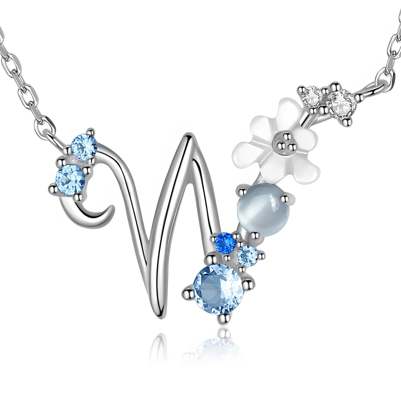 VIKI LYNN Letter W Initial Necklace 925 Sterling Silver Cubic Zirconia Personalised Gifts for Girls
