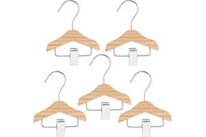 DEARMAMY 5pcs Solid Wood Clothes Hangers with Pant Clips, Mini Natural Wood Hangers for Nursery Organization